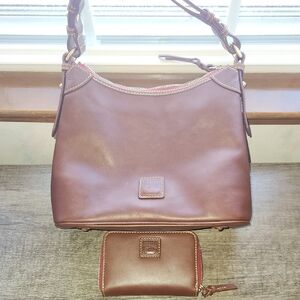 Brown Leather Shoulder Bag and Wallet Set